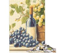 Puzzle per adulti con bottiglia di vino e uva, puzzle in legno, giocattolo educativo antistress, 500 pezzi (52x38 cm)