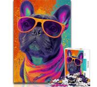 Puzzle per adulti con bulldog francese che indossa occhiali, 1000 pezzi, difficile da completare ma divertente e umoristico gioco educativo per il compleanno (38x26cm)