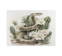 Puzzle per adulti con cactus tropicale occidentale, 500 pezzi, puzzle in legno stampato con serpente del deserto, piante grasse, decorazioni con motivo sud-ovest per feste di intrattenimento