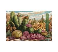 Puzzle per adulti con cactus tropicali occidentali, 1000 pezzi, puzzle in legno succulente vintage del deserto, decorazioni stampate a sud-ovest retrò per feste di intrattenimento
