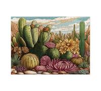 Puzzle per adulti con cactus tropicali occidentali, 500 pezzi, puzzle vintage in legno succulento del deserto, decorazioni retrò stampate sud-ovest per feste di intrattenimento