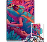 Puzzle per adulti con camaleonte che indossa occhiali, aiuta il cervello ad allenarsi, giocattoli avvincenti per coltivare la pazienza, adatti alle coppie (38x26cm)