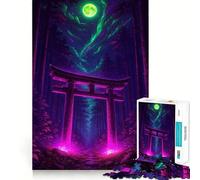 Puzzle per adulti con cancello Torii al neon in una foresta di notte, 1000 pezzi, gioco intelligente per interni, taglio netto, regalo perfetto (50x75cm)