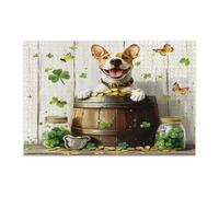 Puzzle per adulti con cane Bull Terrier per San Patrizio, 1000 pezzi, puzzle rustici divertenti in legno stampati con cuccioli, decorazioni per animali domestici per l'intrattenimento domestico