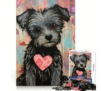 Puzzle per adulti con cane Cairn Terrier e cuore di San Valentino, 1000 pezzi, allenamento della memoria, fuga serena, taglio perfetto, regalo di compleanno (50x75cm)