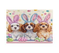 Puzzle per adulti con cane Cavalier King Charles Spaniel di Pasqua, 500 pezzi, simpatici puzzle in legno con uova divertenti, decorazione stampata per intrattenimento creativo
