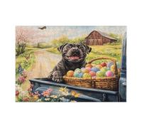 Puzzle per adulti con cane corso di Pasqua primaverile, 300 pezzi, uova di camion della fattoria, cuccioli, puzzle in legno stampato, decorazioni con motivo country per feste di intrattenimento