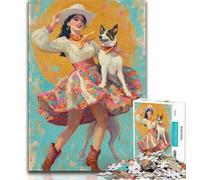 Puzzle per adulti con cane cowgirl tra i fiori di campo, 1000 pezzi, gioco stimolante e gioco per famiglie, ideale come regalo per tutta la famiglia, 38x26cm