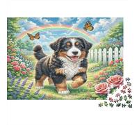 Puzzle per adulti con cane da montagna bernese per la casa: Bernedoodle nel giardino arcobaleno, gioco educativo di decompressione e decorazione murale 70x50 cm/1000 pezzi