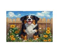 Puzzle per adulti con cane da montagna del Bernese primaverile, 10000 pezzi, puzzle in legno stampato con girasole, recinto di girasole, cuccioli, decorazioni per la casa