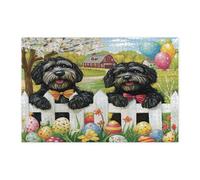 Puzzle per adulti con cane d'acqua portoghese primaverile pasquale, 1000 pezzi, puzzle stampati in legno con uova di recinto in fattoria, decorazioni per la casa