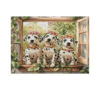 Puzzle per adulti con cane dalmata primaverile, 500 pezzi, puzzle in legno con piante in vaso, divertente decorazione stampata per intrattenimento creativo