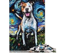 Puzzle per adulti con cane e pitbull nella notte stellata, 1000 pezzi, interessante puzzle antistress per donne e uomini, 1000 pezzi (75x50 cm)