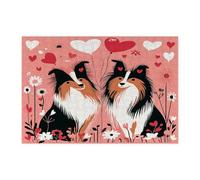Puzzle per adulti con cane pastore delle Shetland di San Valentino, 300 pezzi, divertenti puzzle in legno stampati con coppie, decorazioni con motivo amante per feste di intrattenimento