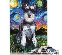Puzzle per adulti con cane Schnauzer nella notte stellata, materiali amichevoli, puzzle difficili per adulti e adolescenti, 520 pezzi (52x38 cm)