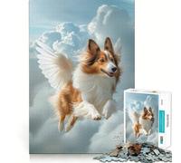 Puzzle per adulti con cane Sheltie alato che vola tra le nuvole,1000 pezzi,gioco di memoria per allenare la mente,taglio laser per un incastro perfetto, alleviare lo stress (38x52cm)