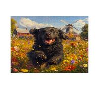 Puzzle per adulti con cane Terranova primaverile, 500 pezzi, puzzle in legno con cuccioli di giardino di campagna, divertente decorazione per animali domestici per l'intrattenimento domestico