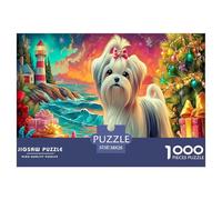 Puzzle per adulti con cani di Natale per la decompressione: gioco educativo con cane soffice in riva al mare, decorazione da parete 38x26 cm/1000 pezzi