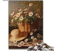 Puzzle per adulti con cappello e cesto di fiori, 1000 pezzi, adatti a bambini dai 14 anni in su, per il divertimento in famiglia tutta la famiglia (50x75cm)