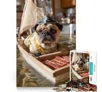 Puzzle per adulti con carlino pirata che naviga con pancetta, 1000 pezzi, per rafforzare la memoria e il legame familiare, con bordi netti, ideale come regalo di compleanno (50x75cm)