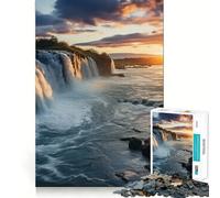 Puzzle per adulti con cascata e tramonto,1000 pezzi,gioco di logica,regalo,taglio di alta precisione,rilassante,attività di gruppo al chiuso (50x75cm)