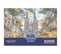 Puzzle per adulti con cattedrale e fuochi d'artificio: facciata dettagliata della grande cattedrale, 1000 pezzi, per donne, regali per uomini, 52x38 cm/1000 pezzi