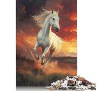 Puzzle per adulti con cavallo bianco che corre al tramonto, 500 pezzi, puzzle per adulti, puzzle per adulti, 500 pezzi (52x38 cm)