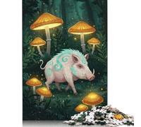 Puzzle per adulti con cinghiale nella foresta incantata dei funghi, puzzle da 1000 pezzi per puzzle di carta, gioco impegnativo, attività per famiglie, 38x26 cm/1000 pezzi