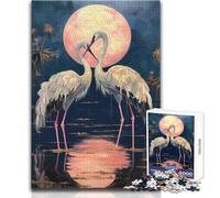 Puzzle per adulti con coppia di cicogne sotto la luna rosa dipinta, 1000 pezzi, gioco di apprendimento e sfida per la mente, sorpresa premurosa per le celebrazioni, dimensioni 50x75cm