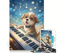 Puzzle per adulti con cucciolo che suona il pianoforte e note musicali, 1000 pezzi, per rafforzare la memoria, passatempo casalingo, bordi puliti, regalo elegante (38x26cm)