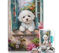 Puzzle per adulti con cucciolo da finestra, 1000 pezzi, gioco per famiglie, antistress, sfida difficile, collezione di artisti, belle arti (50x75cm)