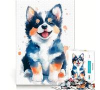 Puzzle per adulti con cucciolo di Corgi ad acquerello,1000 pezzi,divertente per stimolare la memoria,con taglio di alta precisione,facile da imparare,per tutta la famiglia (38x26cm)