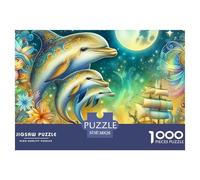 Puzzle per adulti con delfini per decorazioni murali: i delfini saltano sulla luna e sulla nave, gioco educativo di decompressione, 1000 pezzi, 38x26 cm/1000 pezzi