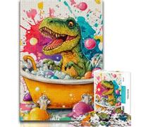 Puzzle per adulti con dinosauri che fanno il bagno, 1000 pezzi, giocattoli educativi per l'apprendimento, giochi per famiglie con poster abbinato e foglio di quiz (50x75cm)