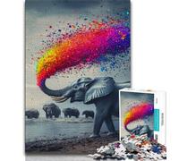 Puzzle per adulti con elefante e fumo arcobaleno 1000 pezzi decorazione da parete regali unici per compleanno e Natale adatti per bambini di età compresa tra 14 e 50cm (50x75cm)