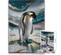 Puzzle per adulti con elegante pinguino imperatore su ghiaccio dorato, 1000 pezzi, gioco educativo intelligente e divertente, fantastico regalo sentito e significativo, dimensioni 50x75cm