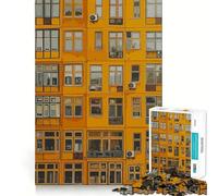 Puzzle per adulti con facciata di finestre di un edificio giallo,1000 pezzi,gioco di memoria,taglio di alta precisione,attività creativa per momenti di tranquillità ed esercizio mentale a casa