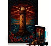 Puzzle per adulti con faro e vetrata artistica, 1000 pezzi, rompicapo, passatempo casalingo, assemblaggio di immagini, regalo memorabile 50x75cm
