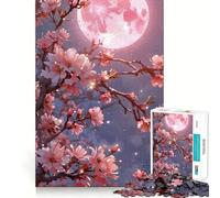 Puzzle per adulti con fiori di ciliegio rosa e luna, 1000 pezzi, rompicapo, rilassante, con schema di montaggio, ideale come regalo di Babbo Natale (38x52cm)