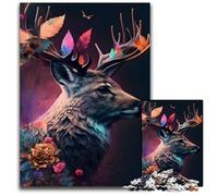 Puzzle per adulti con fiori e cervi arcobaleno, 1000 puzzle impossibili per adulti e adolescenti, serata di giochi in famiglia, idea regalo stimolante per il cervello, 26x38cm/10,23x14,96 pollici