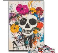Puzzle per adulti con fiori e teschi in stile Basquiat, 2000 pezzi, giocattoli che creano dipendenza, sfida all'intelligenza cerebrale, regali di compleanno per bambini dai 14 anni in su (70x100cm)
