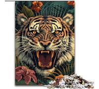 Puzzle per adulti con fiori e tigri, 1000 pezzi, modello da assemblare, ideale come regalo per tutta la famiglia, adatto per bambini di età compresa tra 14 e 50 anni (50x75cm)