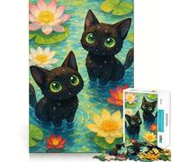 Puzzle per adulti con gatti neri in uno stagno di ninfee,1000 pezzi,gioco di logica,regalo,taglio di precisione,rilassante attività di gruppo al chiuso (38x26cm)