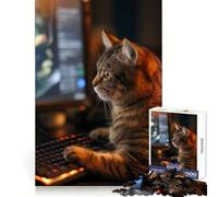 Puzzle per adulti con gatto, 1000 pezzi, per esercitarsi nella logica, per un momento di relax e svago, con bordi netti e un tocco di magia natalizia (38x26cm)