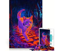 Puzzle per adulti con gatto al neon nella foresta, 1000 pezzi, gioco per esercizi mentali, relax, design, assemblaggio, (50x75cm)
