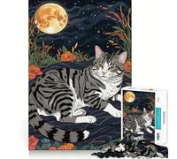 Puzzle per adulti con gatto American Shorthair e giardino notturno,1000 pezzi,gioco di memoria,taglio di alta precisione,attività creativa,momento di tranquillità,esercizio mentale da fare a casa
