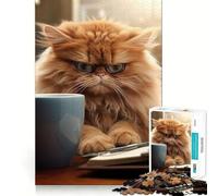 Puzzle per adulti con gatto arrabbiato che beve caffè,1000 pezzi,gioco stimolante per la mente,dimensioni uniformi,pezzi precisi,ideale da portare in viaggio,gioco per allenare la mente,regalo