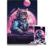 Puzzle per adulti con gatto astronauta, musica e spazio, 1000 pezzi, attività educativa per la concentrazione, regalo perfetto per le occasioni festive, dimensioni 38x26cm