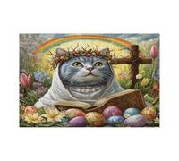 Puzzle per adulti con gatto blu russo primaverile, pasqua, 1000 pezzi, uova incrociate retrò, gattino, puzzle in legno stampato, decorazioni con motivo country per feste di intrattenimento