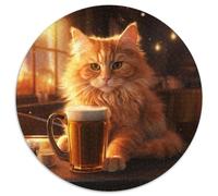 Puzzle per adulti con gatto che beve birra, 1000 pezzi, puzzle rotondo, perfetto per adolescenti e decorazioni per la casa, 67,5x67,5 cm.